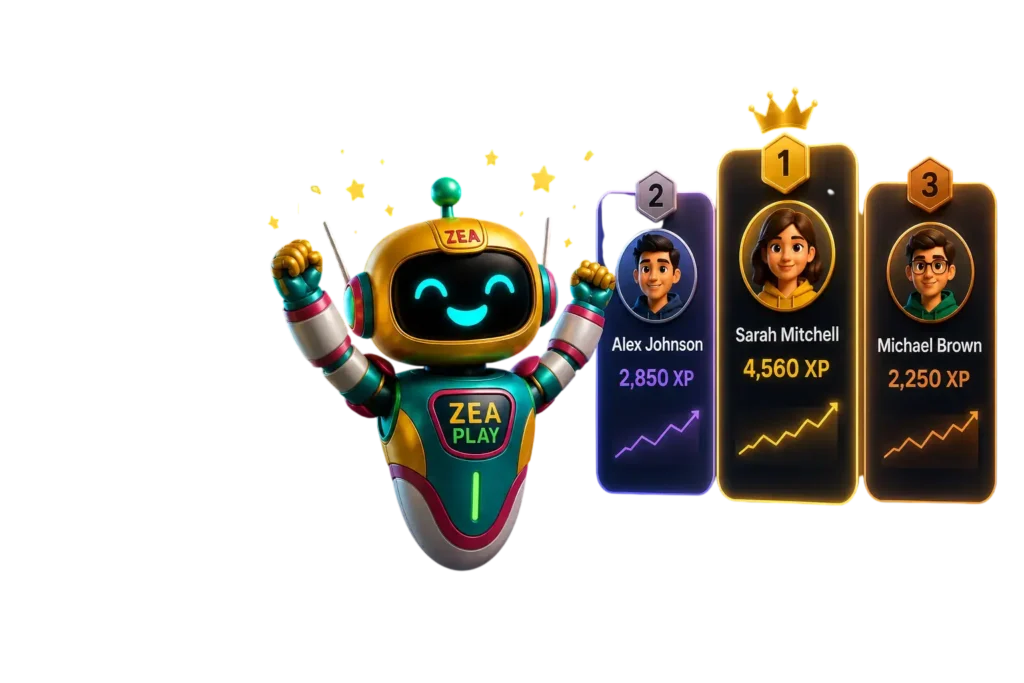 Game leaderboard celebration with cheerful bot