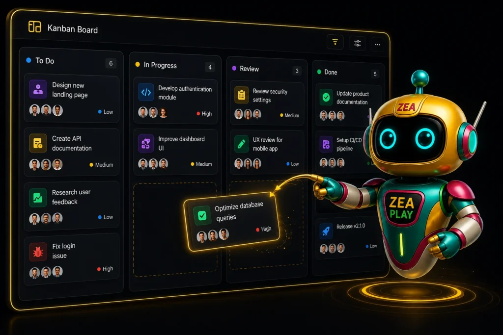 Kanban board with robot assistant