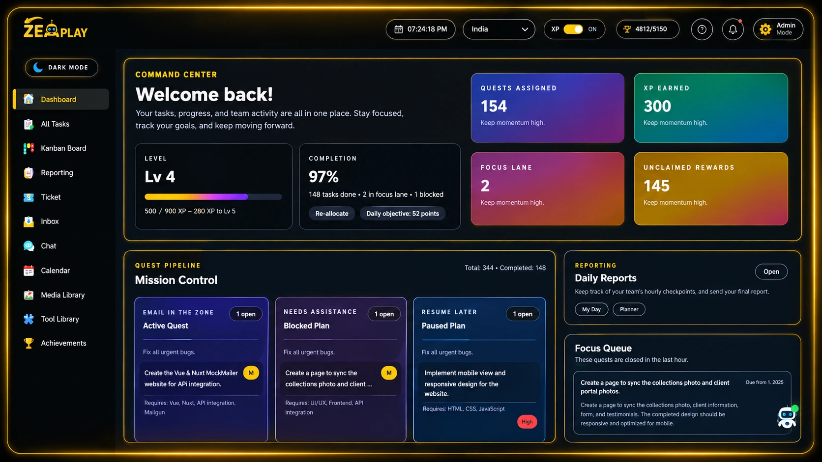 Neon Gold ZeaPlay Command Center